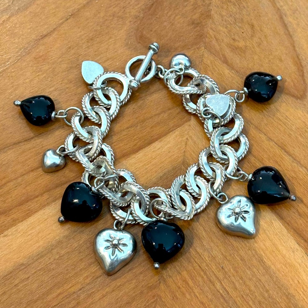 Vintage Ilaria Sterling Silver 925 Bracelet with 925 heart charms & glass hearts